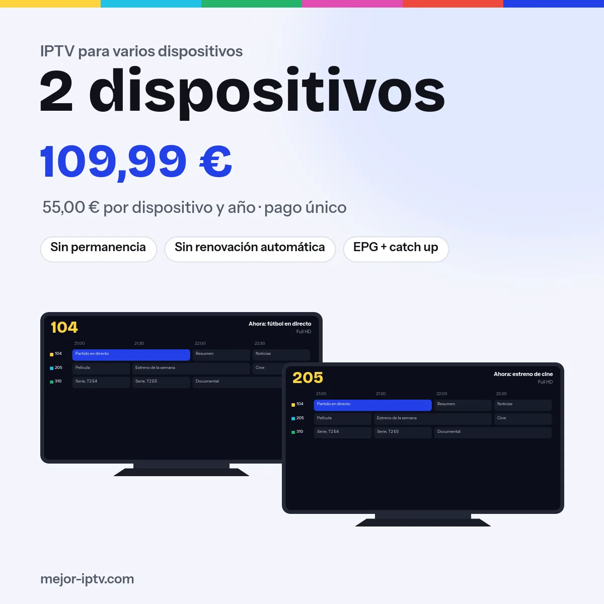 IPTV para 2 dispositivos, 12 meses: pantallas simultáneas con Mejor IPTV