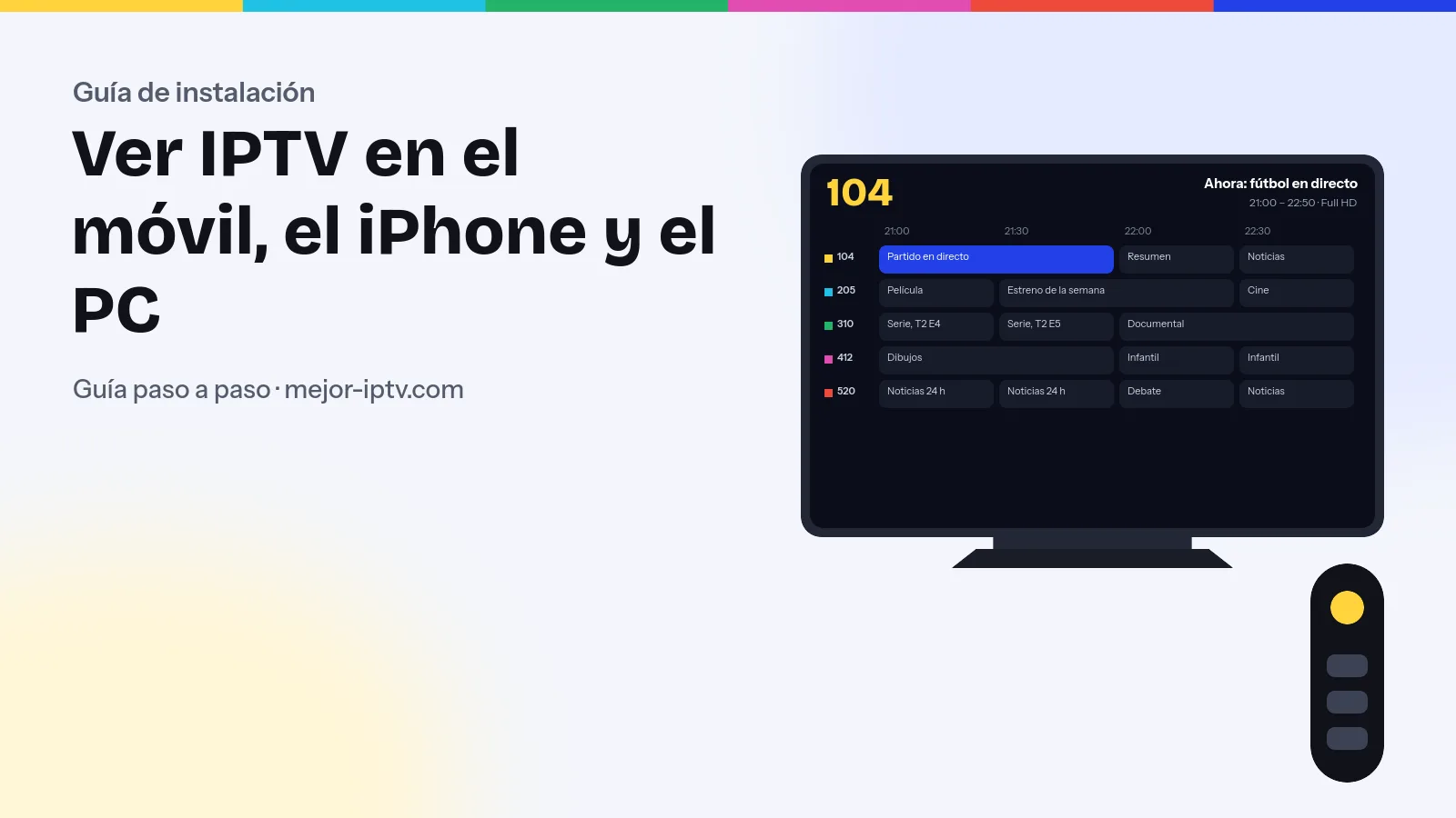 Móvil, tablet y portátil con la pantalla de acceso de un reproductor IPTV y los campos de nombre, usuario, contraseña y URL