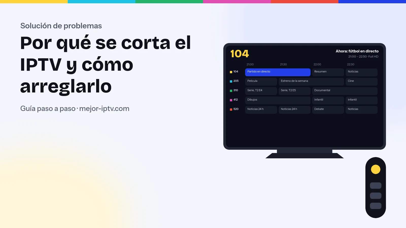 Tele con la imagen congelada y un icono de carga junto al router y el mando, para solucionar los cortes de IPTV