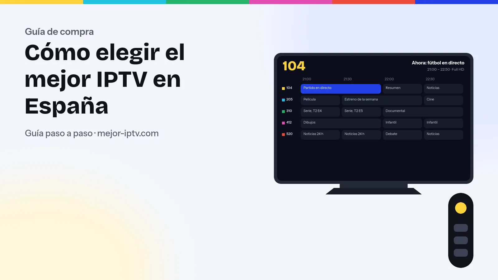 Cómo elegir el mejor IPTV en España: tele con guía de programación junto a una lista de comprobación antes de pagar