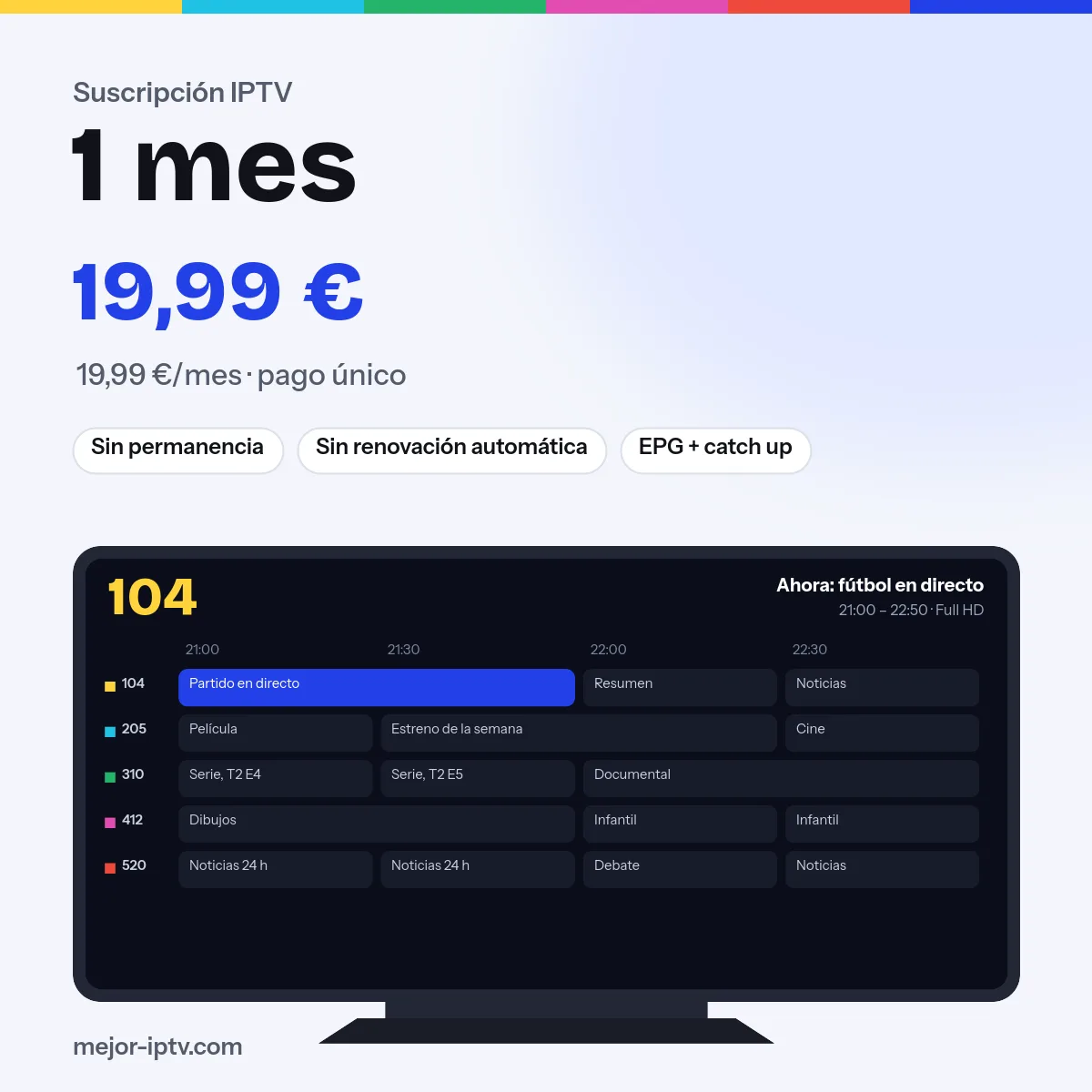 Suscripción IPTV de 1 mes: pago único con Mejor IPTV