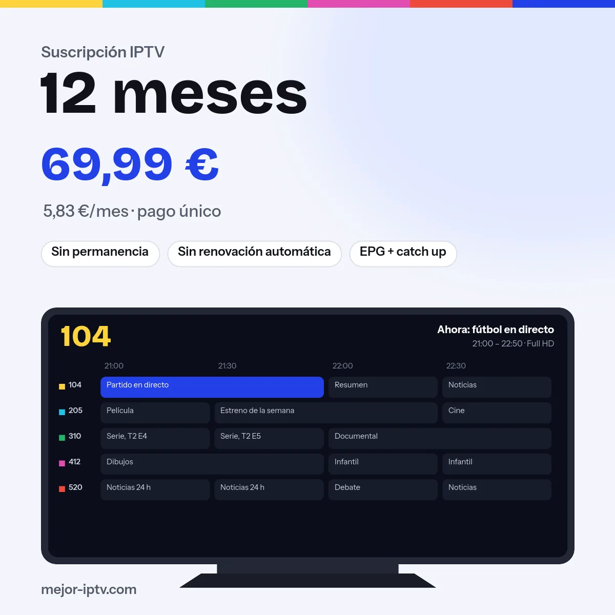 Suscripción IPTV de 12 meses: pago único con Mejor IPTV